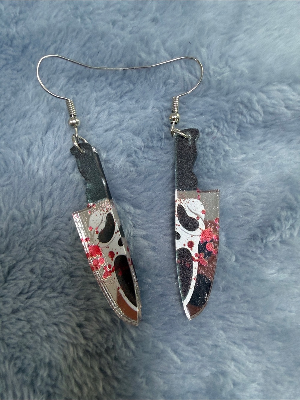 Silver and Black Knife Dangle Earrings - Women Jewelry